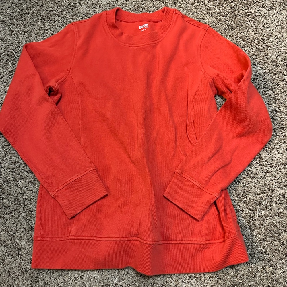 Duluth trading crewneck in orange. Size large